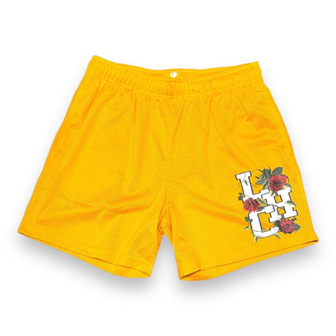 LHC Floral Athletic Gold Shorts - Love Hate Clothing LLC