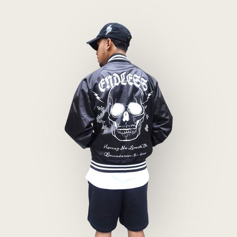 Lightweight Endless Satin Baseball Jacket w/ striped trim - Love Hate Clothing LLC