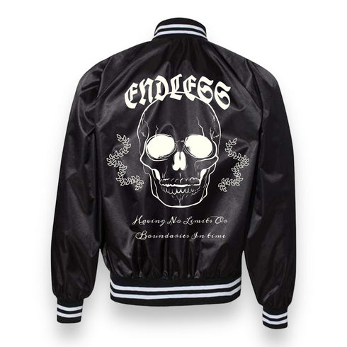 Lightweight Endless Satin Baseball Jacket w/ striped trim - Love Hate Clothing LLC